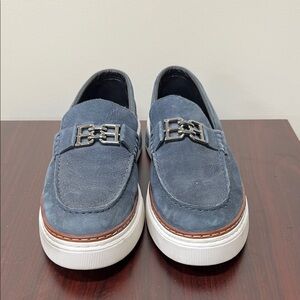 Bally Navy Loafers with Metallic Accent
